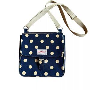 Cath Kidston London Crossbody Shoulder Bag Purse Navy with Beige Dots